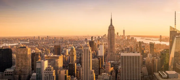 The Manhattan skyline at sunrise, the Empire State Building at its centre